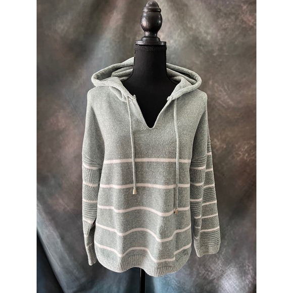 New Rachel Zoe Striped Hoodie Sweater Women's Large Knit Pullover Drawstring - Picture 2 of 7